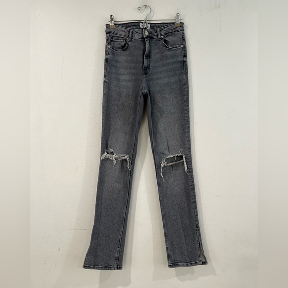 Zara gray semi-flared denim ripped knee pants with a zip bottom cut 6 - Picture 1 of 10
